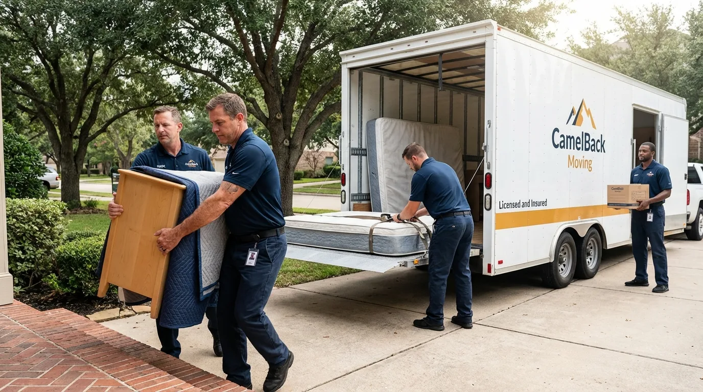 Crew loading residential truck for cross-state move from Whiting, IN