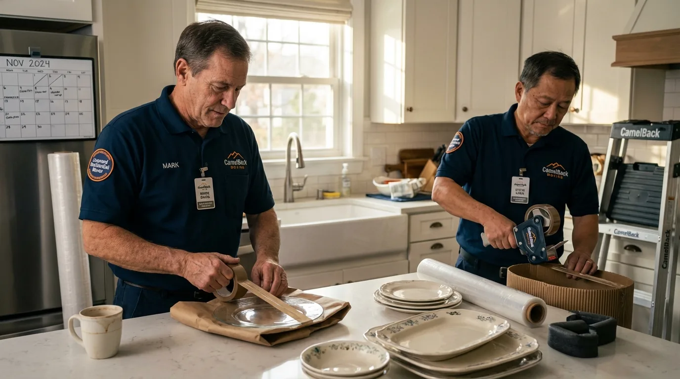 Professional crew packing kitchen dishware in Whiting, IN